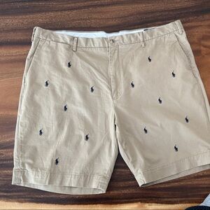 Ralph Lauren Khaki Shorts with Navy Pony Embroidery